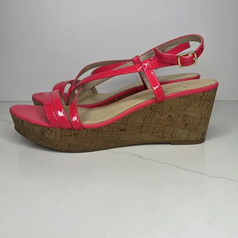 Kate Spade Hot Pink Wedge Platform Sandal Heels Sz 11 Cocktail Comfy